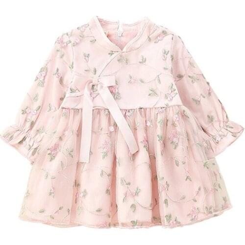 Autumn Kids Dresses for Girls Retro Flower Long Sleeve Princess Dress Chinese Style Toddler Girl Clothing Baby Child Girls Dress