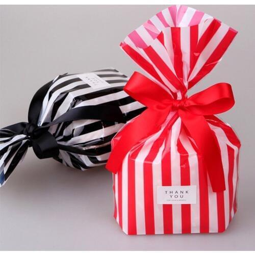 4Colors 14x20cm White Stripe Plastic Bag Cookies Diy Gift Bags 50pcs Christmas Party Candy Food Handmade Biscuits Packaging Bags