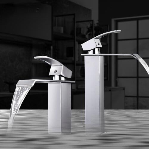 Waterfall Polished Bathroom Basin Faucet Mixer Single Lever Single Hole Chrome Brass Hot and cold Washing Bathroom Tap