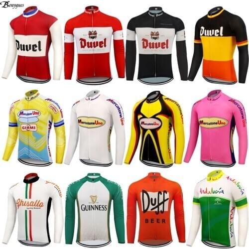 Retro Team Cycling Jersey Long Sleeves Winter Thermal Fleece Customized Road Mountain Race Top Classical Hombre BOUYGUES