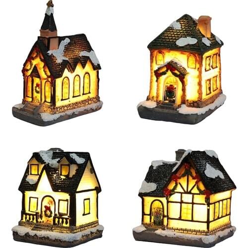 5*9cm Christmas Scene Village Houses Town With Warm White Led Light Christmas Decoration Home decor Ornament for Christmas Gifts