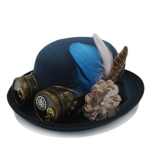 Women Men Fedora Hat 100% Handwork Steampunk Bowler Hat Gear Glasses Magic Cosplay Hat Bailey Fashion Halloween Party Caps