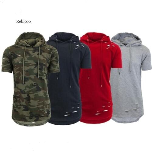 Short Sleeve Hoodies Fashion slim Hooded Sweatshirt Men Hip Hop Hoodie Mens Rapper Vest Top camisa masculina clothes