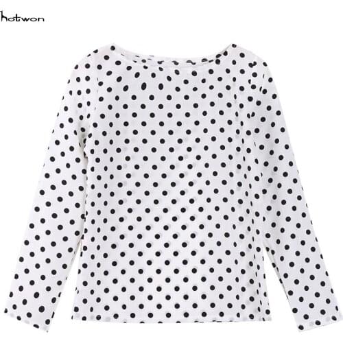 New Hot Sale Womens Loose Long Sleeve Chiffon Casual Blouse Shirt Tops Fashion Dots Blouse