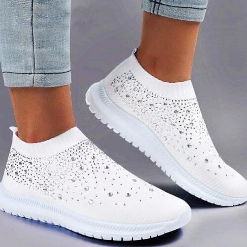 Plus Size Low Slip-on Sock Shoes Women Sneakers Summer Sports Shoes for Women Sport Shoes Woman Running Sneakers White GMB-1749