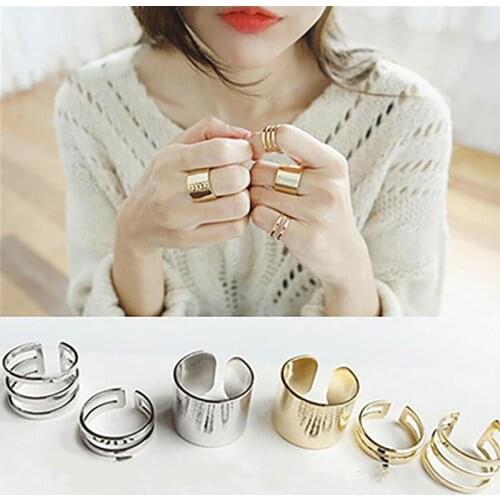 3Pcs/Set Women Fashion Punk Joint Ring Geometric Twist Minimalist Jewelry Metal Circular Ring Street dance Accessories