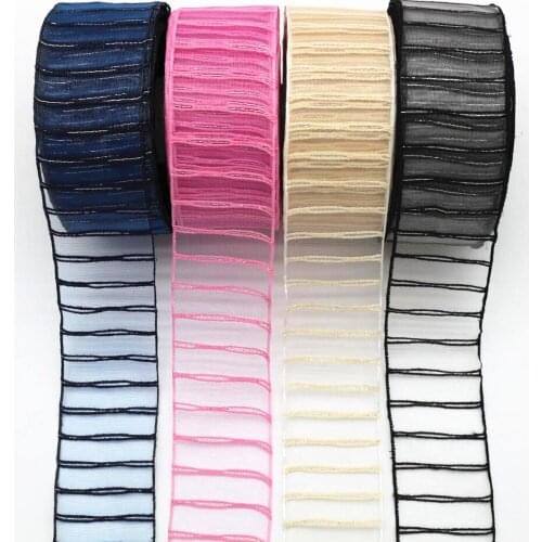 1-1/2 38mm silver horizontal stripe 25 yards hand-made material headpiece hair bow tulle/lace double-sided crafts