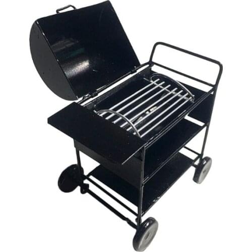 1:12 Miniature Iron Barbecue Grill Mini Garden Outdoor Trolley Square Oven Toy Dollhouse Decoration Accessory