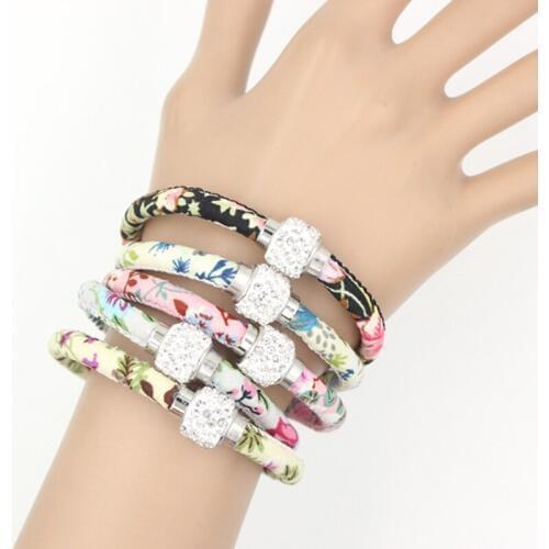 1PC New Magnectic Bracelet Crystal Disc Ball Bracelet Flower Printed Fabric Rope Magnetic Bracelet Bangles France Style
