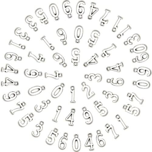 10/50pcs Tibetan Silver 0-9 Numbers Charms Hang Pendant DIY Jewelry Making Accessory Mixed