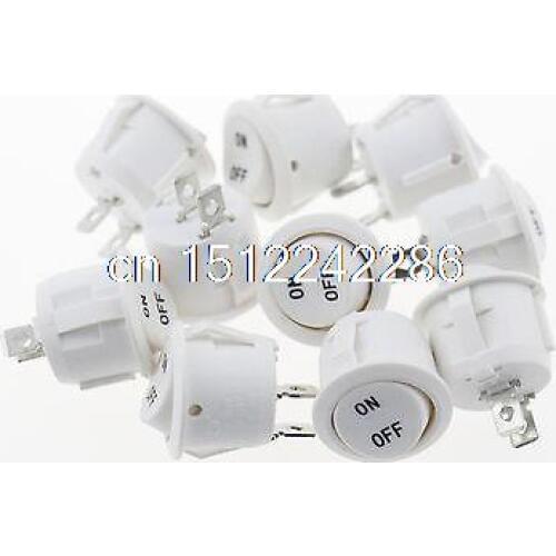 10 Pcs White Button Round 125V/10A 250V/6A 2 Pin SPST ON OFF Rocker Switch