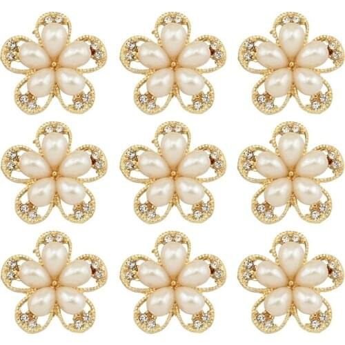 10pcs/lot Metal Decorative Buttons Crystal Pearl Flower Center Alloy Flat Back Rhinestone Buttons Diy Craft Jewelry Supplies