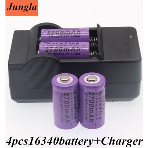 100% New original 16340 Battery CR123A 16340 Battery 2700mAh 3.7V Li-ion Rechargeable Battery+16340Charger