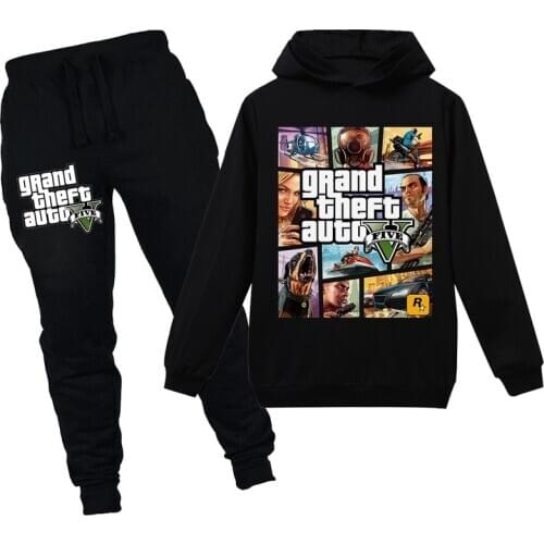 Grand Theft Auto V GTA 5 Kids Hoodies Pants 2pcs Sets Long Sleeve Pullover Boys Sweatshirt Teenage Girls Clothing 12 14 Years
