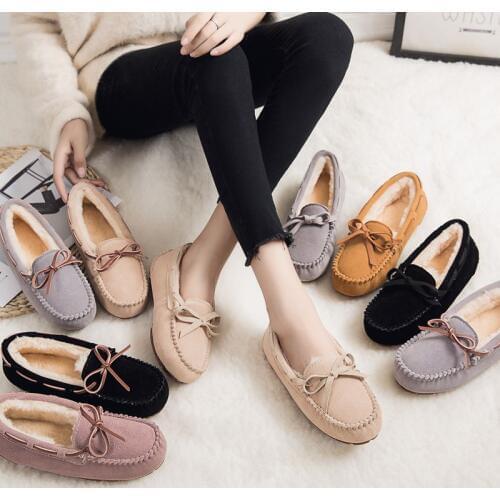 2019 Shoes Women Winter Women Flat Shoes Casual Loafers Slip On Womens Fur Flats Shoes bowknot Moccasins Lady dropshipping