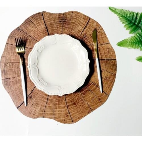 38*38cm Round Placemats Wood Grain Placemat Household Table Pad Heat-resistant Insulation Placemat Table Decors Kitchen Supplies
