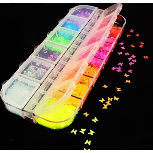 12 Grid/set Holographic Nail Glitter 3D Sparkly Gold Leaf Art Sequins Slices Flakes Gel Polish Manicure Hybrid Nails Decorations