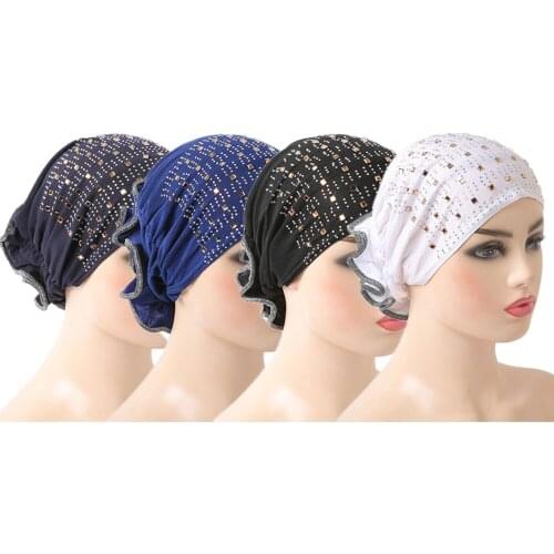 4PCS Women Under Scarf Muslim Rhinestone Bone Bonnet Scarf Hijab Islamic Flower Beanie Inner Cap Hair Loss Cover Adult Skullies