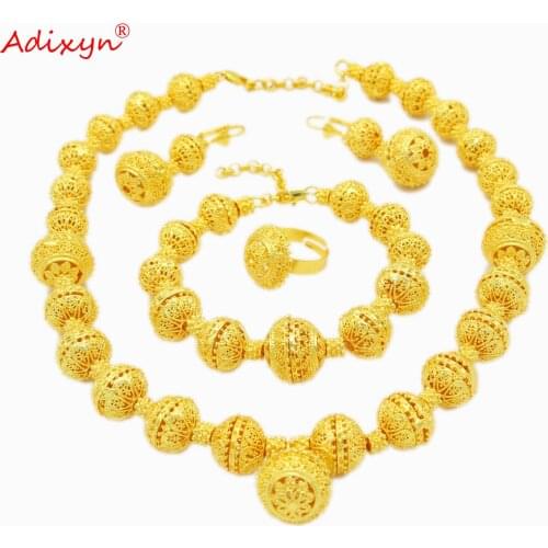 Adixyn African Beads Jewelry Set 24k Gold Color Necklace Bracelet Ring Earrings for Dubai African Bridal Wedding Jewelry N042811