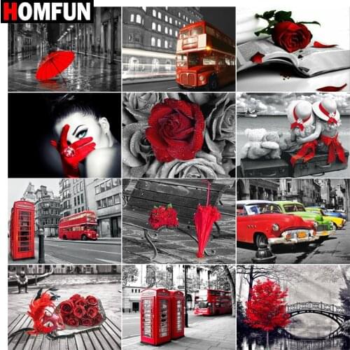 HOMFUN Diamond Painting Cross Stitch Red rose woman street" Full Square Round Diy 5d Diamond Embroidery Picture Rhinestone Art