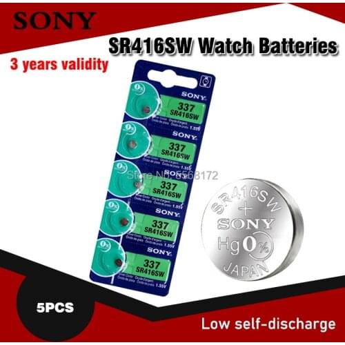 5pcs Sony 337 SR416SW button cell batteries 1.55V coin Silver Oxide battery LR416 623 D337 V337 SP337 Watch Toy Batteries