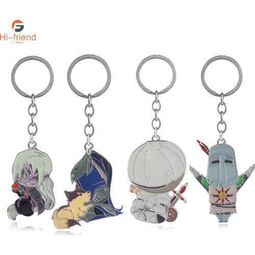 Hot 4 Style Dark Souls Figure Keychains Sun Sollar Fire Keeper Knight Keyring Men Kids Bloodborne Broche Choker Jewelry Gifts