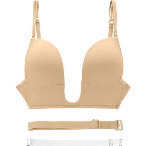 Nude Super Push up Bra plunge plus size Big Cup women bralette gift for girl SEXY Brassiere 70 75 80 85 90 95 A B C D E