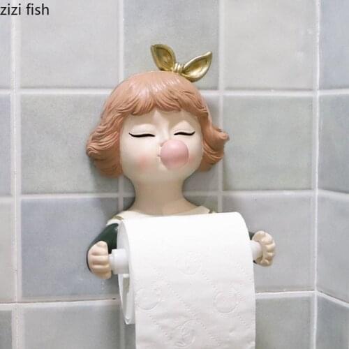 Bubble Girl Tissue Holder Bath Roll Paper Holder Wall Hanging Tissue Holder Decoration Wall Resin Tissue Storage Rack Free Punch