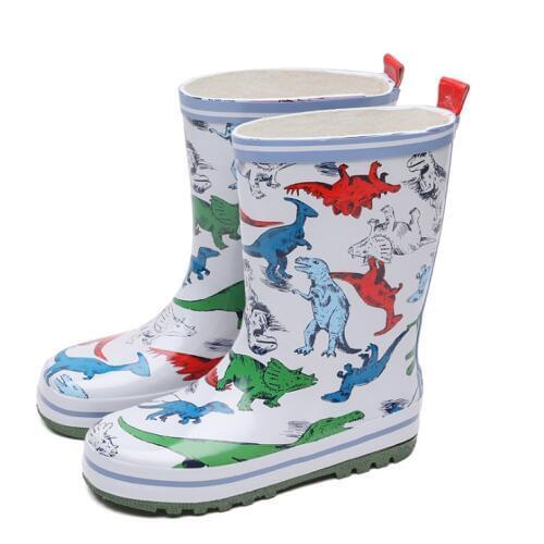 Childrens Rubber Slip-proof Rainshoes in Rainshoes Fashion Cartoon Boys Rubber Shoes Dinosaur Design Waterproof Slippers