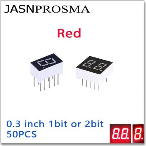 JASNPROSMA 50PCS 0.3 inch 7 Segment 1 2 bits digit Tube red Common Cathode Anode LED Display 0.3" bit 0.3inch 1bit 2bit