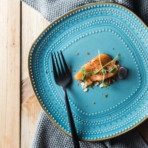 Ceramic Tableware Blue Ocean Fresh Embossed Steak Plate Western Food Plate Irregular Fruit Salad Plate Breakfast Bread Plate