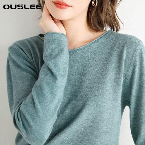 OUSLEE Korean Autumn Spring Women Curly O-Neck Sweater Basic Solid Pullovers Top Long Sleeve Knitted Jumpers Chic Sweater Clothe