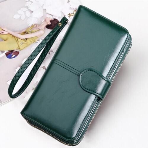 Leather Women Long Zipper Wallet Purse Female Green Clutch Portomonee For Gift Women Money Bag Coin Card Holder 2021