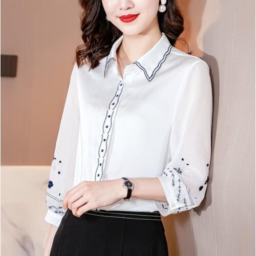 KUANGNAN Women's Shirts With Embroidery