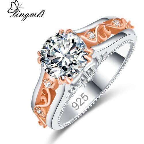 Lingmei Wholesale Fashion Engagement Round Cut Multicolor & White Cubic Zircon Silver Color Women Wedding Ring Size 6 7 8 9