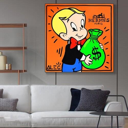 Kid With Money Bag Graffiti Art Posters and Prints Modern Street Art Canvas Paintings on the Wall Pictures Home Decoration