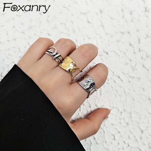 Foxanry Minimalist 925 Sterling Silver Party Rings for Terndy Women Creative Hollow Knot Handmade Punk-Style Fine Jewelry Gifts