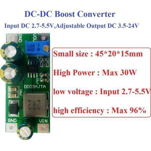30w Dc 3v 3.3v 3.7v To 5v 6v 7.5v 9v 10v 12v 14.8v 24v 18650 Lithium Battery Boost Converter Module