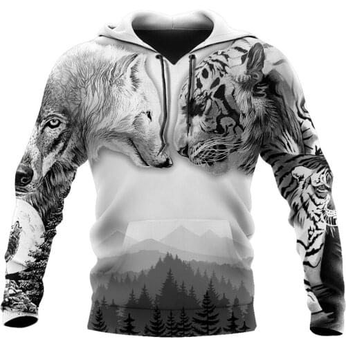Wolf And Tiger 3D All Over Printed Fashion Hoodies Mens Hooded Sweatshirt Unisex Zip Pullover Casual Jacket Tracksuit Sudadera