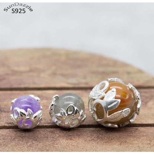 Real Pure Solid 925 Sterling Silver Wrap Bead Caps Flower Half Round Bead Wrap Cap Jewelry Making Findings