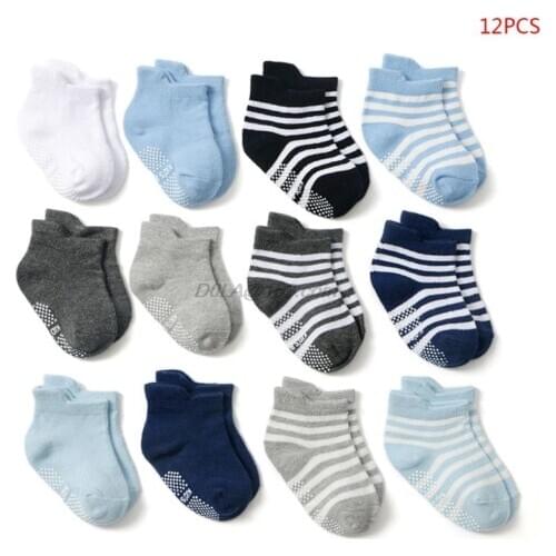 12 Pair/Set Toddler Baby Sports Cotton Socks Comfortable Anti Slip Socks for 0-24 Months Boys Girls