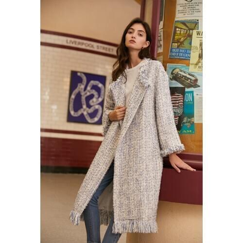 Autumn winter 2020 new medium length tweed coat thick windbreaker 1219