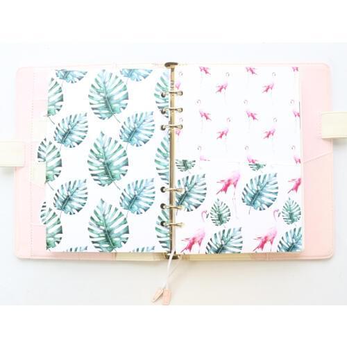 Domikee original flamingo pattern handmade office school 6 rings binder planner inner pocket paper pouch accessories stationery