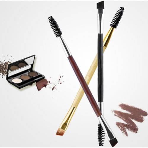 Portable Women Facial Eye Makeup Brushes Cosmetic Eyebrow Brush Tool Double Head Wooden Handle Eyelashes Cheek Brush Comb