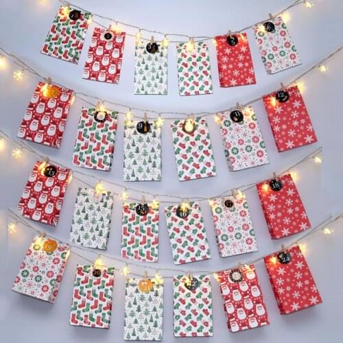 Santa Claus advent calendar DIY Paper Bag with LED Luminous stickers Candy store Glow in the dark Christmas party decortion