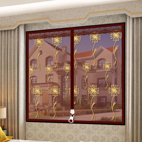 Embroidery Sun Flower Door Window Mesh Screen Zipper Opening Yarn Air Tulle Fly Mosquito Net Curtain Remove Washable