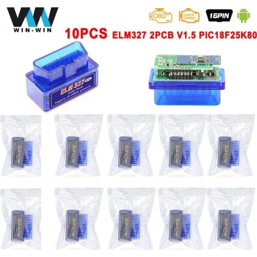 10pcs ELM327 V1.5 PIC18F25K80 OBD2 Scanner odb2 ELM 327 V1.5 OBD 2 OBD2 Wireless Car Diagnostic Auto Tool adapter scan tool