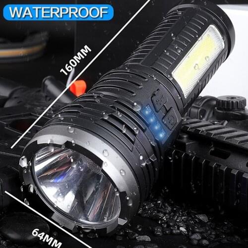 Led New Strong Light Flashlight T6+COB Flashlight Torch Outdoor Lighting USB Charging Floodlight With Side Light Power Display