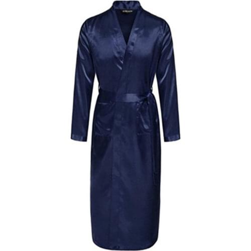 Navy blue Long Sleeve Chinese Men Rayon Robes Gown New Male Kimono Bathrobe Sleepwear Nightwear Pajamas S M L XL XXL