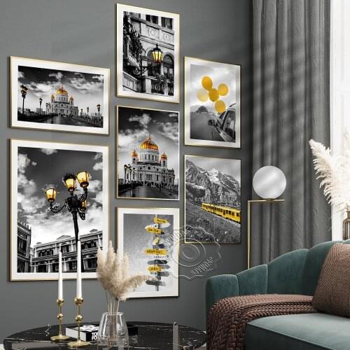 Vintage Art Romantic Poster, St. PeterS Basilica Church Balloon Car Canvas Painting, Black White Nordic Wall Picture Home Decor